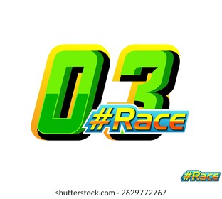 Efeito de corrida número 03 Automotivo e esportes modelo vetor com cor verde no fundo branco