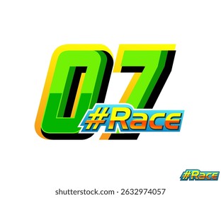 Racing effect number 07 Automotive and sports vector template with green color on white background