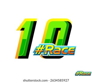 Racing effect number 10 Automotive and sports vector template with green color on white background