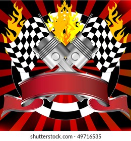  Racing emblem in red with rally flags and banner