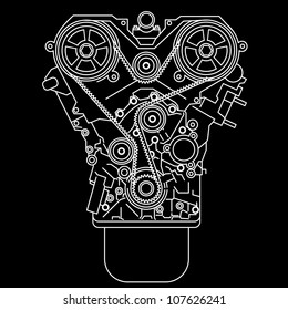 racing engine, front view. Vector illustration.