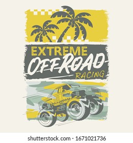 Racing extreme off road sport typography, tee shirt graphics, vectors