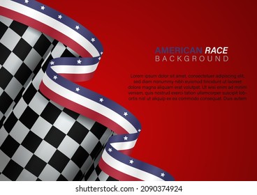 racing flag with American flag color ribbon, Vector Illustration