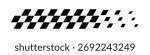 Racing flag background. Checkered flag pattern in motion with fading black squares. Dynamic speed symbol for motorsport, finish line, competition theme. Modern vector illustration.