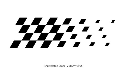 Racing flag background. Diagonal checkered flag pattern in black and white with a fading effect. Classic racing theme for motorsport textiles, banners, graphic, designs. Abstract vector illustration.