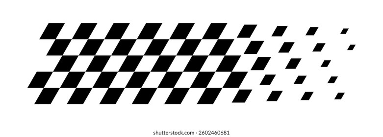Racing flag background. Diagonal checkered flag pattern in black and white with a fading effect. Classic racing theme for motorsport textiles, banners, graphic, designs. Abstract vector illustration.
