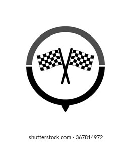 Racing flag - black vector icon; map pointer;  message bubble