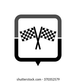 Racing flag - black vector icon; map pointer;  message bubble