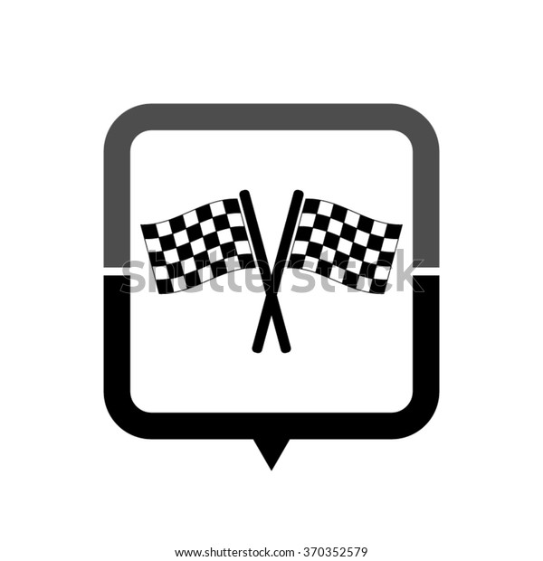 Racing flag - black vector icon; map pointer; \
message bubble