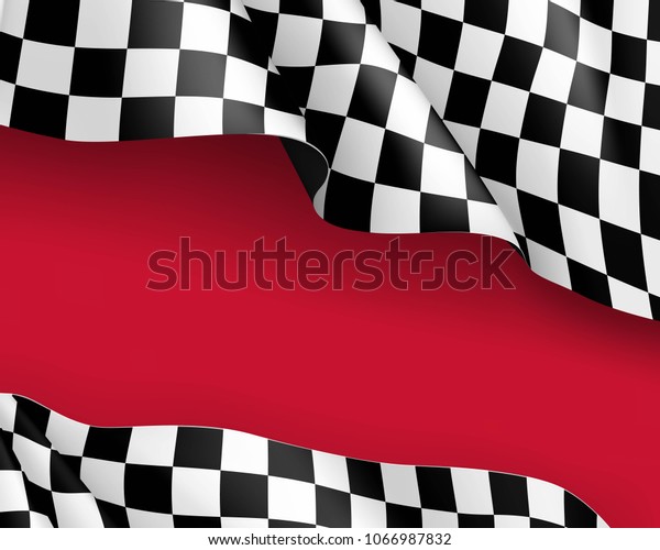 Racing flag canvas realistic\
red background. Symbol marking start and finish. Vector\
illustration