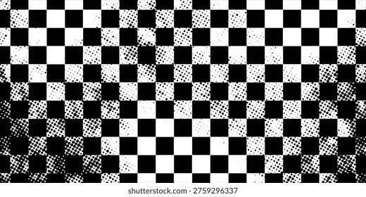 Racing flag grunge backdrop with worn texture. Vector motorsport theme for car race, rally, and motocross