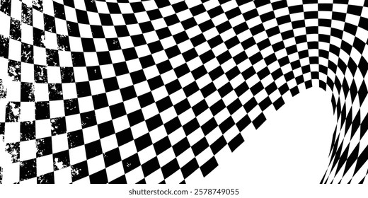 Racing flag grunge design of vector car race sport, auto rally and motocross.