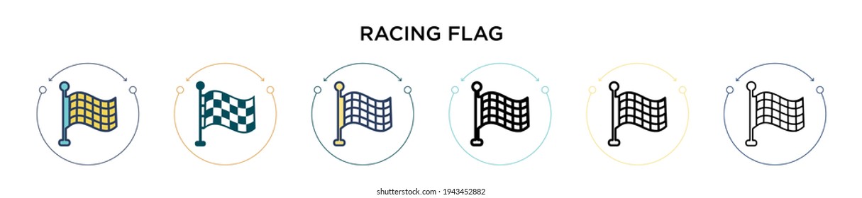 Racing flag icon in filled, thin line, outline and stroke style. Vector illustration of two colored and black racing flag vector icons designs can be used for mobile, ui, web