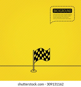 Racing flag icon. Finishing symbol. Speech bubble of dotted line. Orange background. Vector