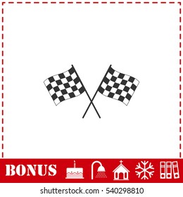 Racing flag icon flat. Simple vector symbol and bonus icon