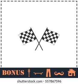 Racing flag icon flat. Simple vector symbol and bonus icon
