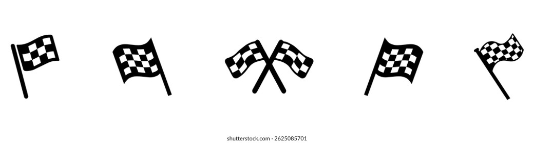 Racing flag icon set. Checkered racing flag. Competition sport flag. Starting flag auto and moto racing. Set start and finish crossed sport racing flags. Finish. start. EPS 10