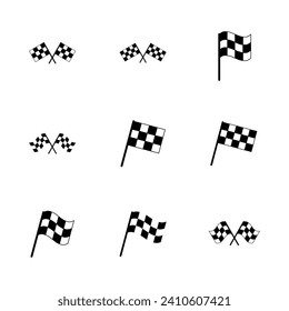 Juego de iconos de la bandera de carreras. icono de la bandera de la carrera.Icono de la bandera de la carrera de cuadros