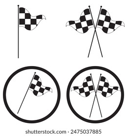 Racing flag icon set. race flag icon. Checkered racing flag icon.  isolated on white and black background. EPS 10