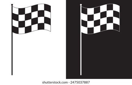 Racing flag icon set. race flag icon. Checkered racing flag icon.  isolated on white and black background. EPS 10