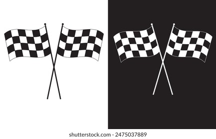 Racing flag icon set. race flag icon. Checkered racing flag icon.  isolated on white and black background. EPS 10