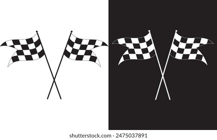 Racing flag icon set. race flag icon. Checkered racing flag icon.  isolated on white and black background. EPS 10