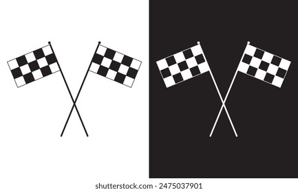 Racing flag icon set. race flag icon. Checkered racing flag icon.  isolated on white and black background. EPS 10