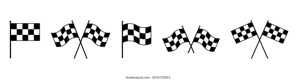 Racing flag icon set. Race flag, checkered, sports, car, moto.