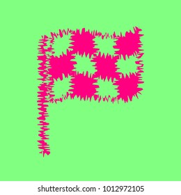 Racing flag icon. Vector. Magenta rough icon on greenish background. Isolated.