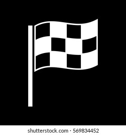 Racing flag icon. White icon on black background.