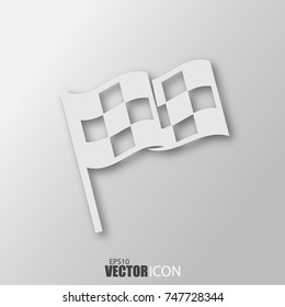 Racing flag icon in white style with shadow isolated on grey background. For your design, logo. Vector illustration.