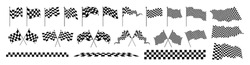 Racing flag icons vector set. Checkered flag for car racing. Set start and finish crossed sport racing flags 