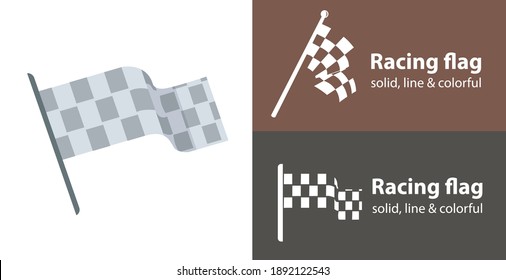 racing flag isolated vector icon. racing sport line solid flar icon