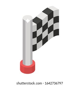 Racing Flag Isometric Vector In Flat Rounded Design.