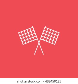 Racing Flag Line Icon On Red Background