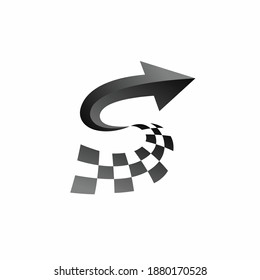 racing flag logo with arrow sign, letter s logo design