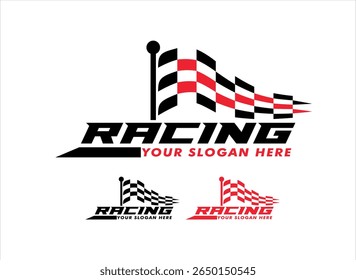 racing flag logo with two flags vector illustration champion flat design