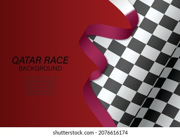 racing flag with Qatar flag color ribbon, Vector Illustration