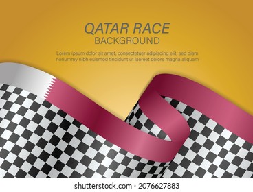 racing flag with Qatar flag color ribbon, Vector Illustration