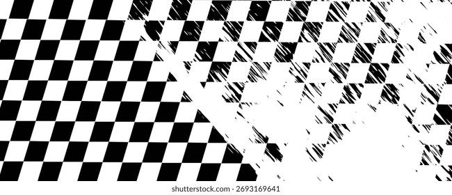 Racing flag sport background horizontal grunge checkered pattern vector design with empty space