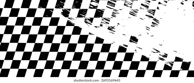 Racing flag sport background horizontal grunge checkered pattern vector design with empty space