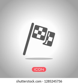 Racing flag, start or finish, icon. Icon under spotlight. Gray background