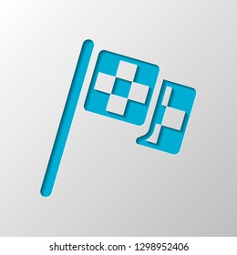 Racing flag, start or finish, icon. Paper design. Cutted symbol with shadow
