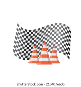 Racing Flag With Traffic Cone Icon Vector Illustration Concept Design Template Web