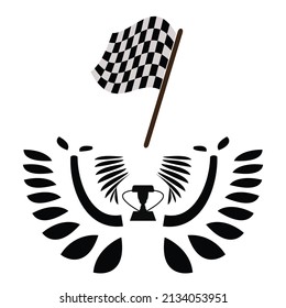 Racing flag with trophy vector ilustration design