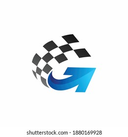 racing flag vector with arrow concept, letter g logo design