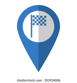Racing flag - vector icon; blue map  pointer