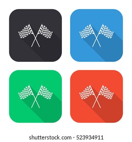 Racing flag vector icon - colored illustration (gray blue green red)  with long shadow