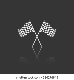 racing flag vector icon with mirror reflection