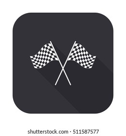 Racing flag vector icon - squared button  with long shadow